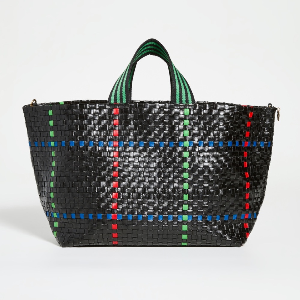 EUC Clare V. Woven Bateau Tote in Black/Pacific/Cherry Red/Parrot